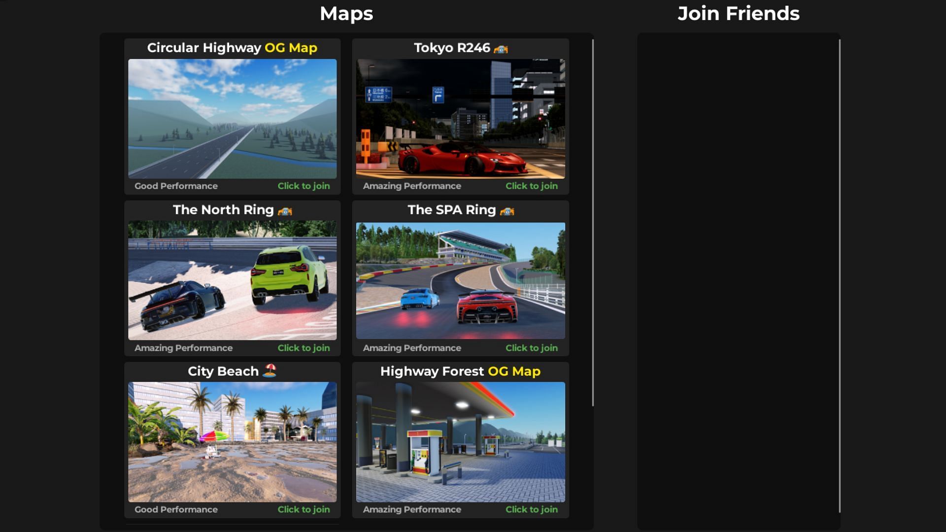 Select different maps in Highway Racers Reborn (Image via Roblox)